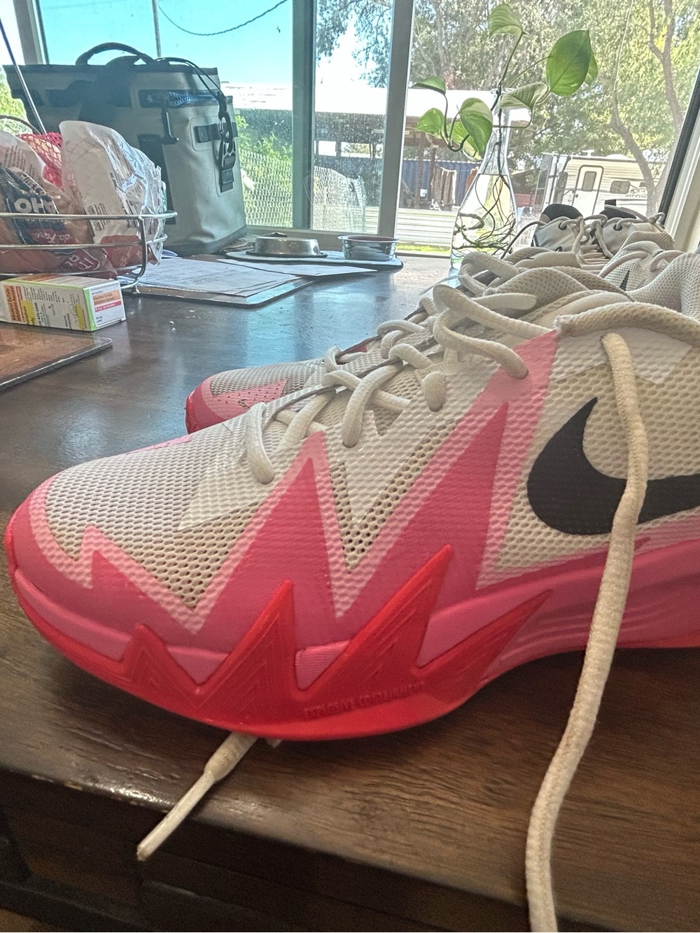 Nike Kids Pink and White Mesh Sneakers with Black Swoosh
